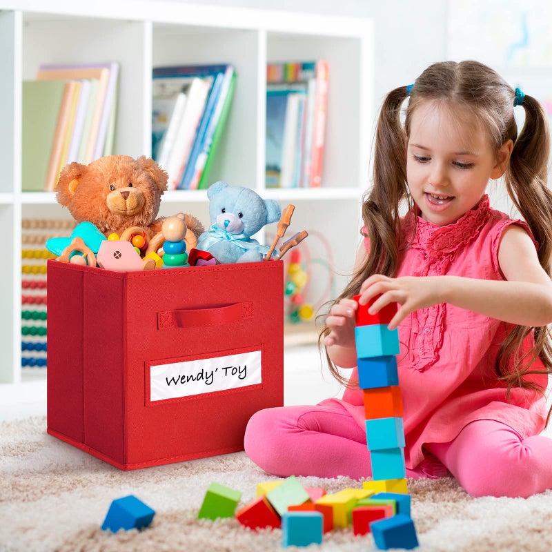 artsdi Set of 10 Storage Cubes Foldable Fabric Cube Storage Bins with 10 Labels Window Cards & a Pen  Baskets Containers for Shelves Closet Organizers Box for Home & Office Red - Image 5