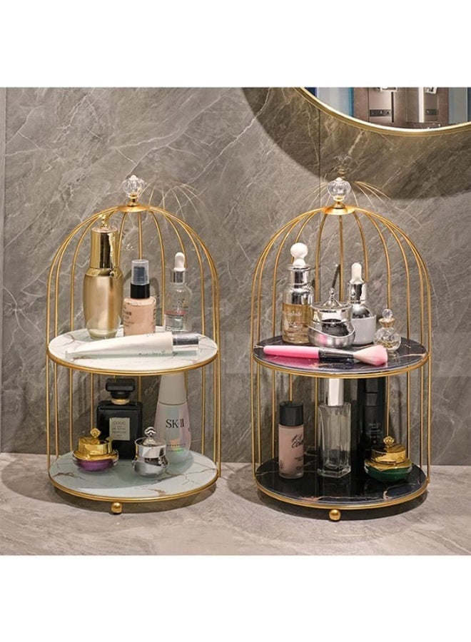 2-الطبقة حمام مكياج منظم رف الرخام كونتروب Dresser علبة تخزين رف الفراغ علبة مستحضرات التجميل مكياج المراحيض العطور المجوهرات منظم (أبيض) - Image 2