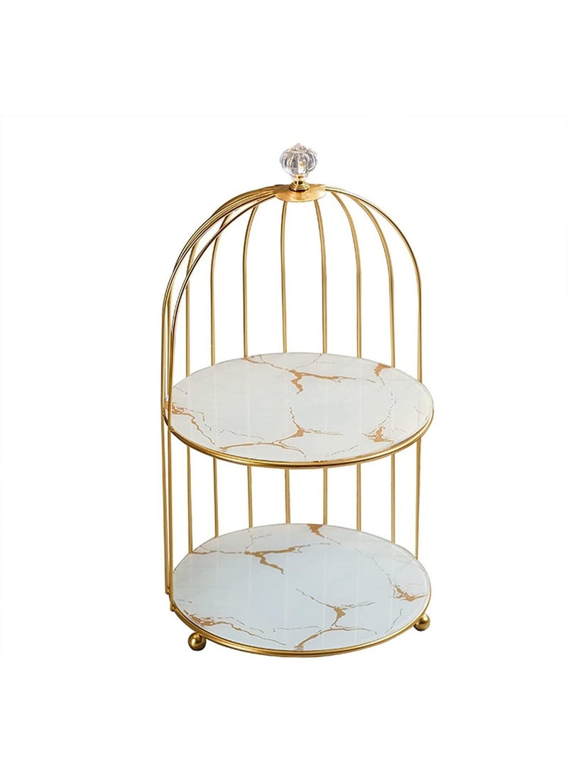 2-الطبقة حمام مكياج منظم رف الرخام كونتروب Dresser علبة تخزين رف الفراغ علبة مستحضرات التجميل مكياج المراحيض العطور المجوهرات منظم (أبيض) - Image 1