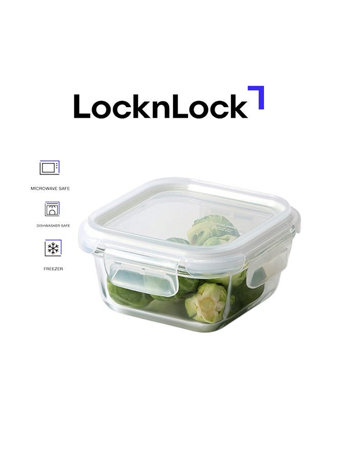 LocknLock Stackable Tempered Glass Square Food Container 320ml , Airtight with 4-Side Locking Lid, Microwave, Freezer & Dishwasher Safe, Stackable Glass Storage for Meal Prep & Leftovers - Image 1