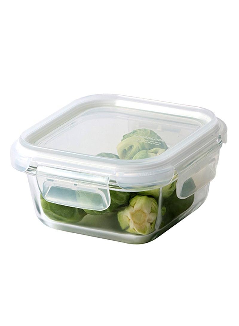 LocknLock Stackable Tempered Glass Square Food Container 320ml , Airtight with 4-Side Locking Lid, Microwave, Freezer & Dishwasher Safe, Stackable Glass Storage for Meal Prep & Leftovers