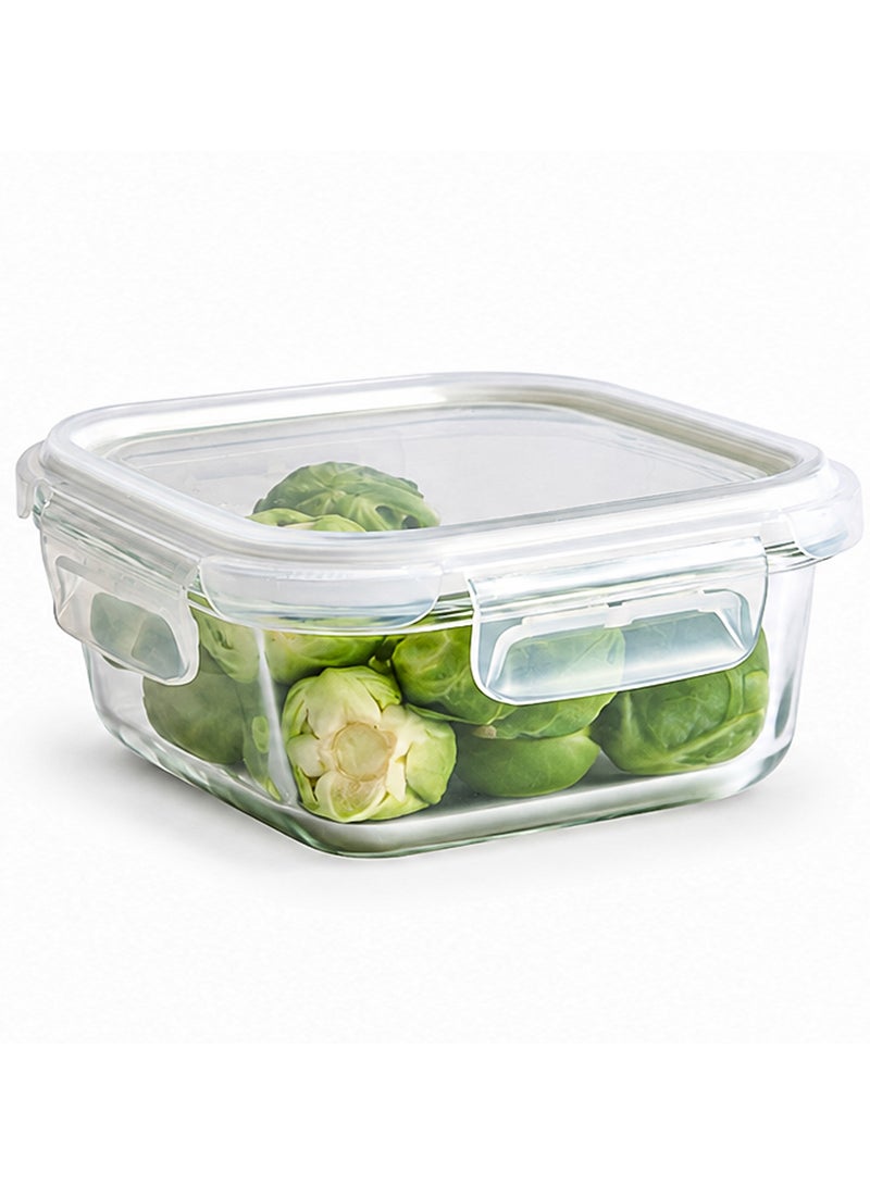 LocknLock Stackable Tempered Glass Square Food Container 320ml , Airtight with 4-Side Locking Lid, Microwave, Freezer & Dishwasher Safe, Stackable Glass Storage for Meal Prep & Leftovers - Image 1