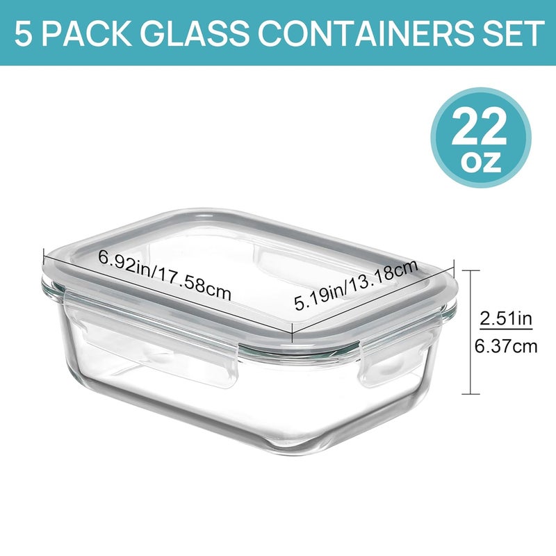 Vtopmart Vtopmart 5 Pack 22oz Glass Food Storage Containers with Lids, Meal Prep Containers, Airtight Lunch Containers Bento Boxes with Snap Locking Lids for Microwave, Oven, Freezer and Dishwasher - Image 2