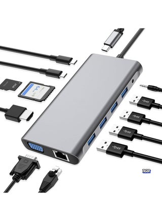 12-in-1 USB C Hub Docking Station with 4K HDMI, VGA, USB 3.0, Ethernet, SD/TF Card Reader, and More – Multiport Adapter for MacBook Pro, MacBook Air & Type-C Devices – Expand Connectivity, Power Delivery, High-Speed Data Transfer, and Versatile Functionality - pzsku/ZEBE0D9689FC7B2627E29Z/45/_/1736235432/61bca667-998b-4a74-8288-230706d2c158