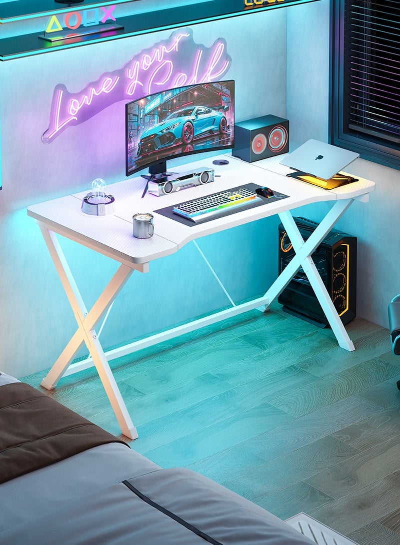 Room&Board Gaming Table with Carbon Fiber Surface, Double Cable Holes, X-Shape Stable Metal Frame, Ergonomic PC Gamer Workstation, Computer Desk with Anti-Slip Pads, Waterproof & Scratch Resistant for Home Office - Image 1