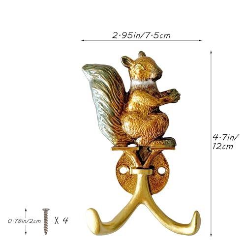 Pewery Vintage Squirrel Shaped Decorative Wall Hooks Rack Hangers for Hanging Clothes Coats Towels Keys Hats 2 Pack Antique Metal Mounted Wall Hook - Image 3