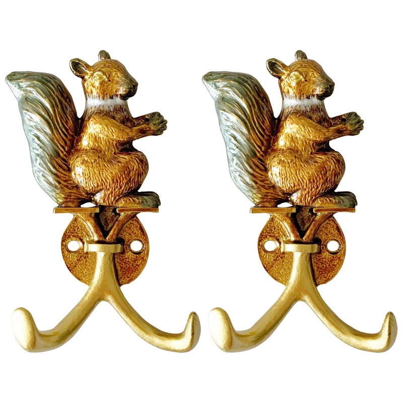 Pewery Vintage Squirrel Shaped Decorative Wall Hooks Rack Hangers for Hanging Clothes Coats Towels Keys Hats 2 Pack Antique Metal Mounted Wall Hook - Image 2