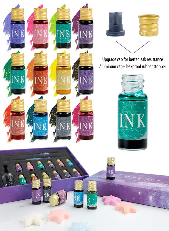 PDCTACST Glass Dip Pen Ink Set, 16pcs Fountain Calligraphy Pens Set, 2 Crystal Signature Glass Pen, 12 Gold Powder Drawing Ink Drip Tool for Art Writing Signatures Beginners Valentines Day Gift - Image 5