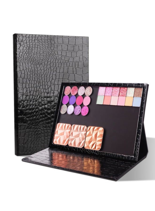 SZDYM Large Empty Magnetic Makeup Palette with Foldable Stand (Holds 60 Standard Pans) – Professional PU Leather DIY Eyeshadow Organizer Case for Depotting & Travel (Black) - Image 1