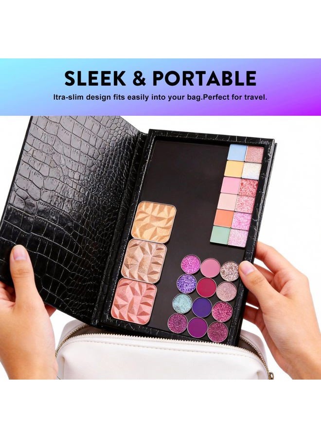 SZDYM Large Empty Magnetic Makeup Palette with Foldable Stand (Holds 60 Standard Pans) – Professional PU Leather DIY Eyeshadow Organizer Case for Depotting & Travel (Black) - Image 5