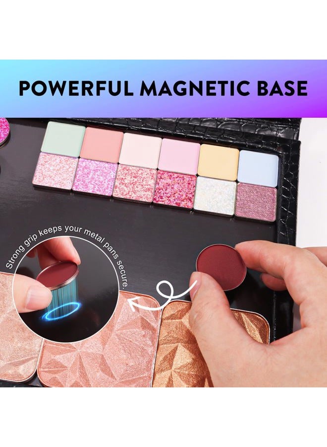 SZDYM Large Empty Magnetic Makeup Palette with Foldable Stand (Holds 60 Standard Pans) – Professional PU Leather DIY Eyeshadow Organizer Case for Depotting & Travel (Black) - Image 4