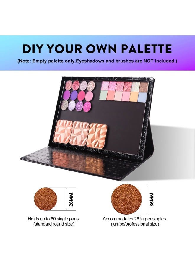 SZDYM Large Empty Magnetic Makeup Palette with Foldable Stand (Holds 60 Standard Pans) – Professional PU Leather DIY Eyeshadow Organizer Case for Depotting & Travel (Black) - Image 3