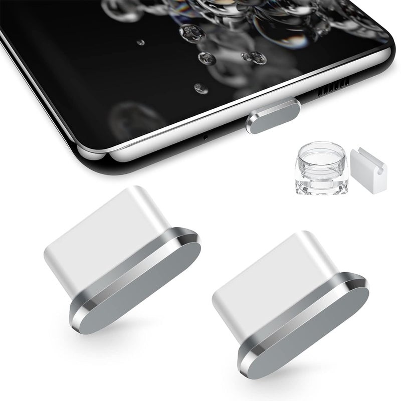 KASIYLUX سدادة مضادة للغبار من نوع USB C - عبوة 2 قطعة لتغطية منفذ الشحن مع صندوق حمل ومثبت كابل لجهاز iPhone 16 Plus 15 Pro Max ولجهاز Samsung S25 S24 A53 A54 Flip S23 ولجهاز Google Pixel 6 7a 8 8a 9 - Image 3
