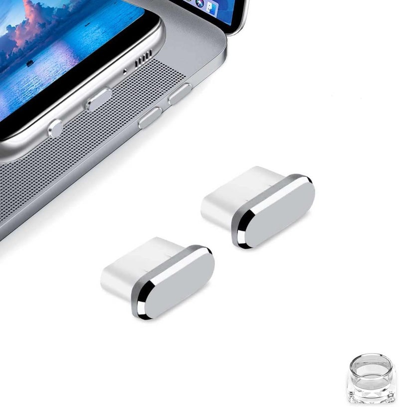 KASIYLUX سدادة مضادة للغبار من نوع USB C - عبوة 2 قطعة لتغطية منفذ الشحن مع صندوق حمل ومثبت كابل لجهاز iPhone 16 Plus 15 Pro Max ولجهاز Samsung S25 S24 A53 A54 Flip S23 ولجهاز Google Pixel 6 7a 8 8a 9 - Image 1