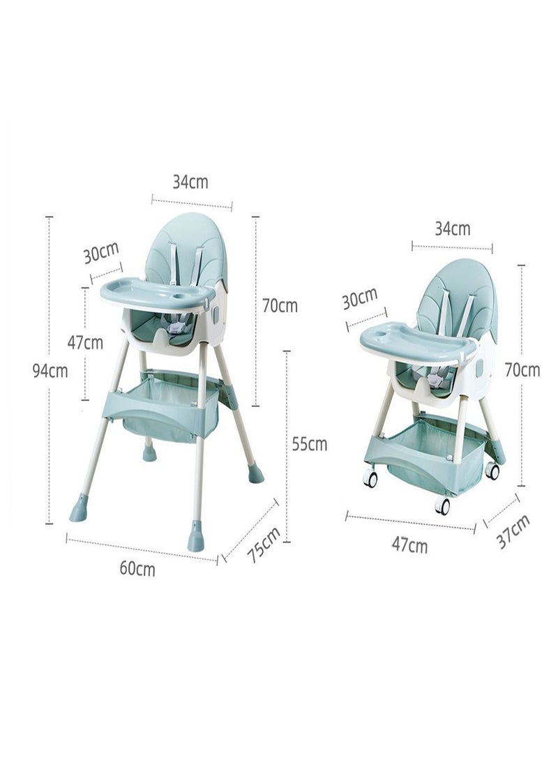 FULL JOY Adjustable Multifunctional Portable Foldable Dining Highchair With Removable Tray-Green  - Image 4