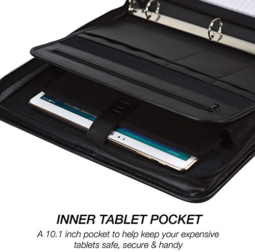 Samsill Professional 1-Inch Zipper Binder Padfolio with iPad Pocket, Interview Document Organizer, Includes Refillable 8.5 x 11 Inch Writing Pad and Pen Loop, Black - Image 3