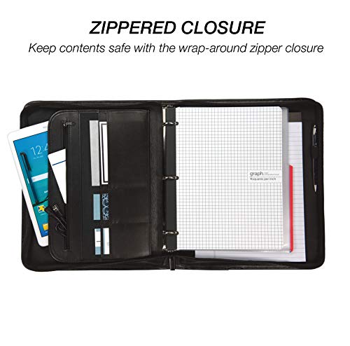 Samsill Professional 1-Inch Zipper Binder Padfolio with iPad Pocket, Interview Document Organizer, Includes Refillable 8.5 x 11 Inch Writing Pad and Pen Loop, Black - Image 4