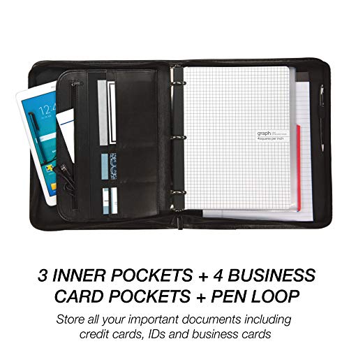 Samsill Professional 1-Inch Zipper Binder Padfolio with iPad Pocket, Interview Document Organizer, Includes Refillable 8.5 x 11 Inch Writing Pad and Pen Loop, Black - Image 5