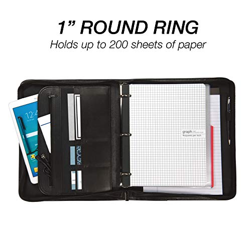 Samsill Professional 1-Inch Zipper Binder Padfolio with iPad Pocket, Interview Document Organizer, Includes Refillable 8.5 x 11 Inch Writing Pad and Pen Loop, Black - Image 2