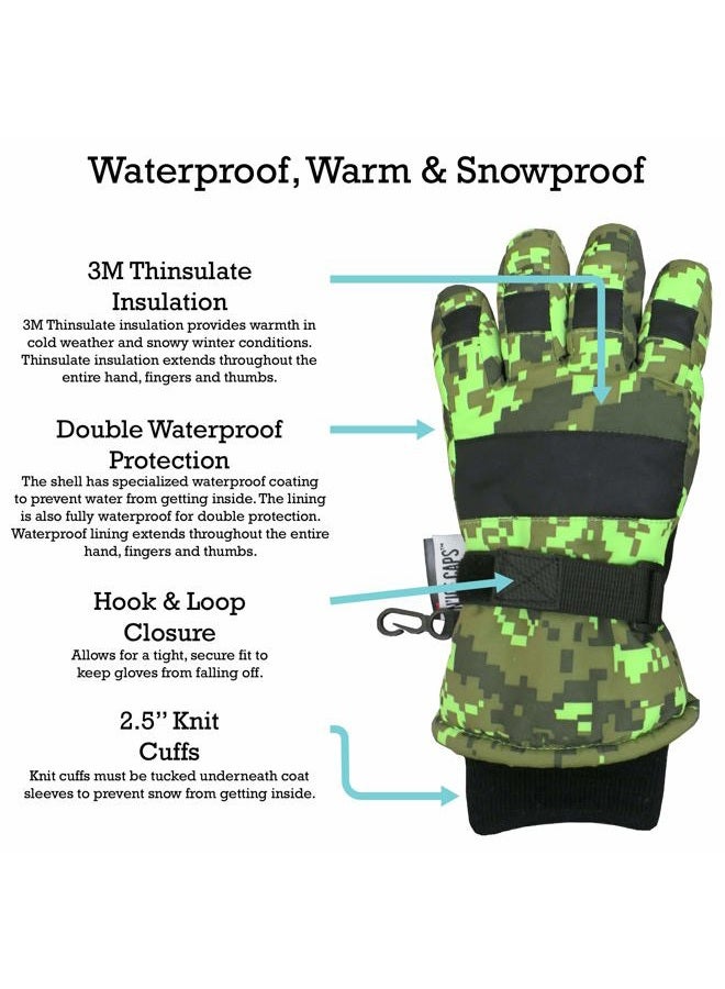 N'Ice Caps Kids Cold Weather Waterproof Camo Print Thinsulate Ski Gloves - Image 3