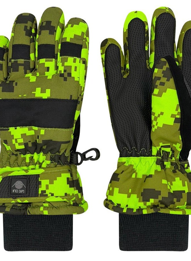 N'Ice Caps Kids Cold Weather Waterproof Camo Print Thinsulate Ski Gloves - Image 1