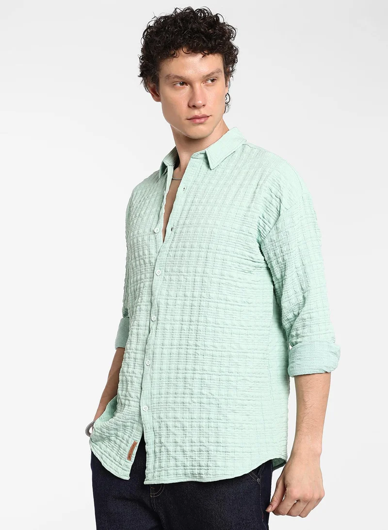 كامبوس سوترا Men's Mint Green Box-Textured Oversized Shirt
