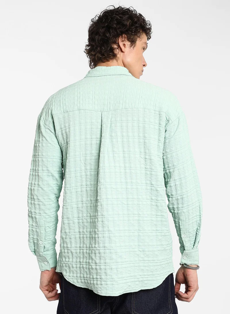 كامبوس سوترا Men's Mint Green Box-Textured Oversized Shirt