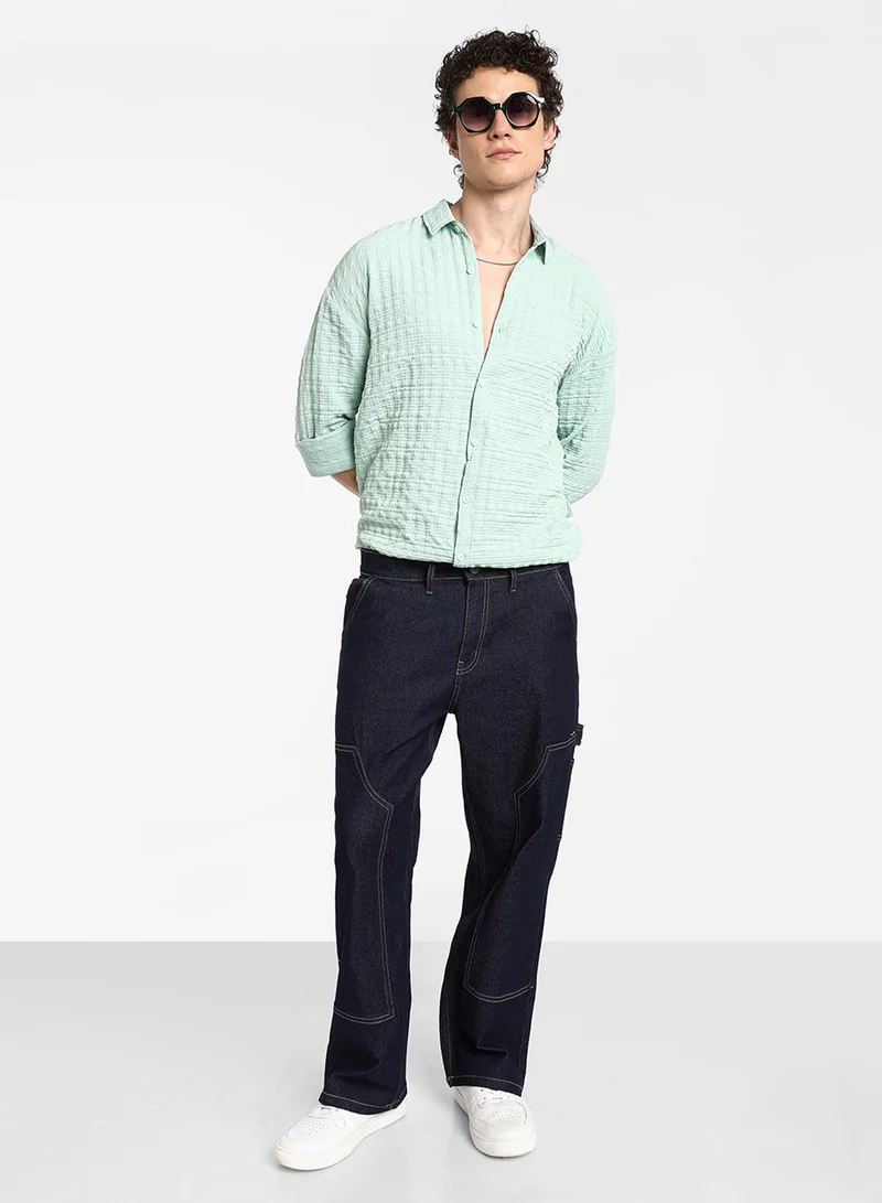 كامبوس سوترا Men's Mint Green Box-Textured Oversized Shirt