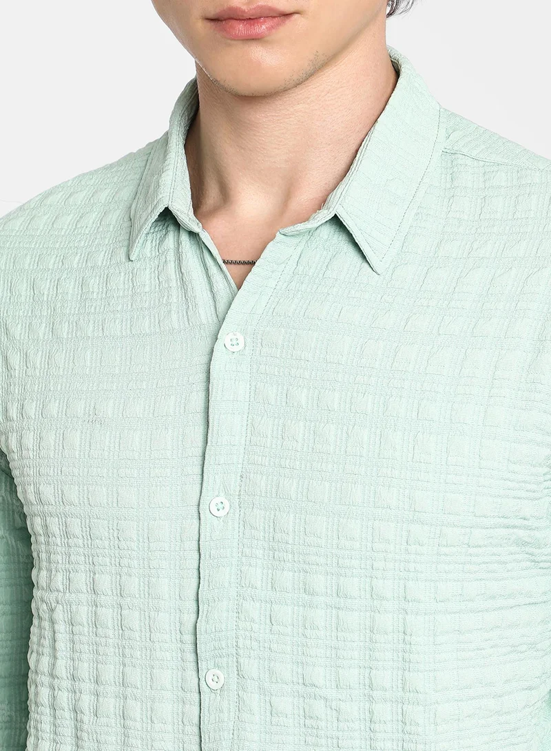 كامبوس سوترا Men's Mint Green Box-Textured Oversized Shirt