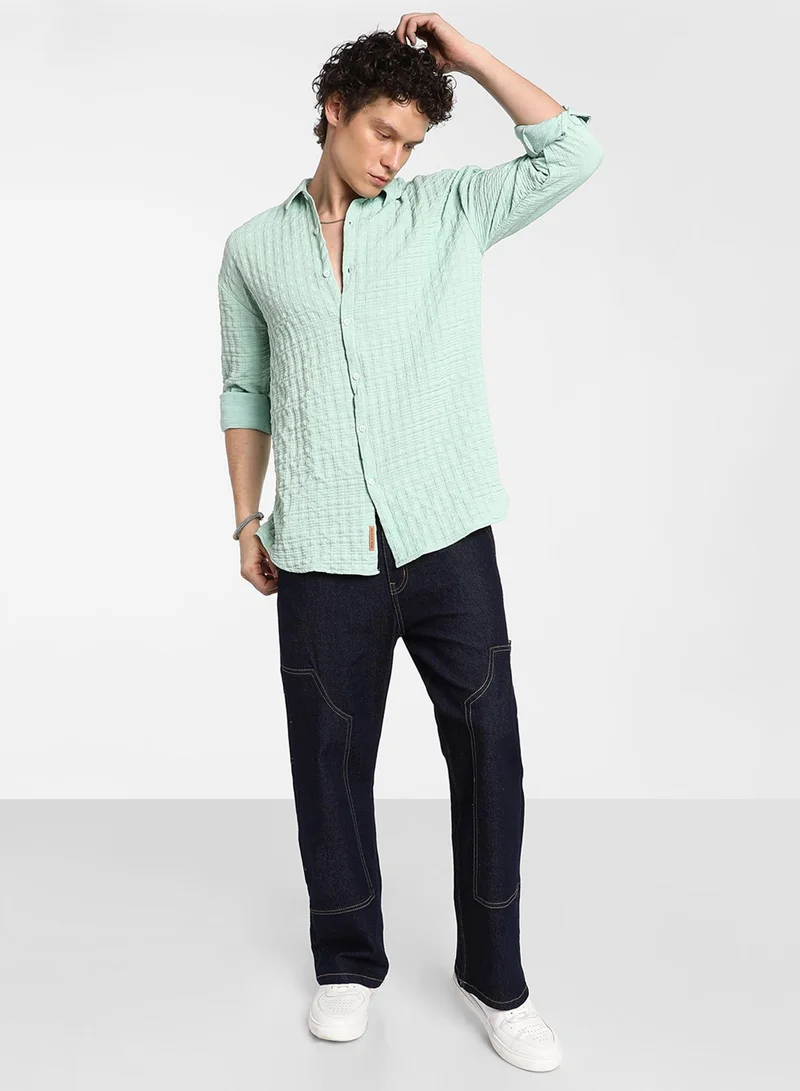 كامبوس سوترا Men's Mint Green Box-Textured Oversized Shirt