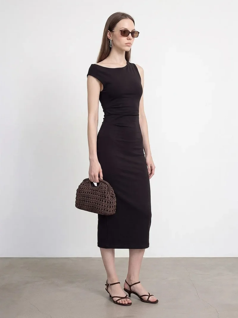 Dilvin Black DILVIN Sleeveless Bodycon Midi Dress for Women | Best Price UAE