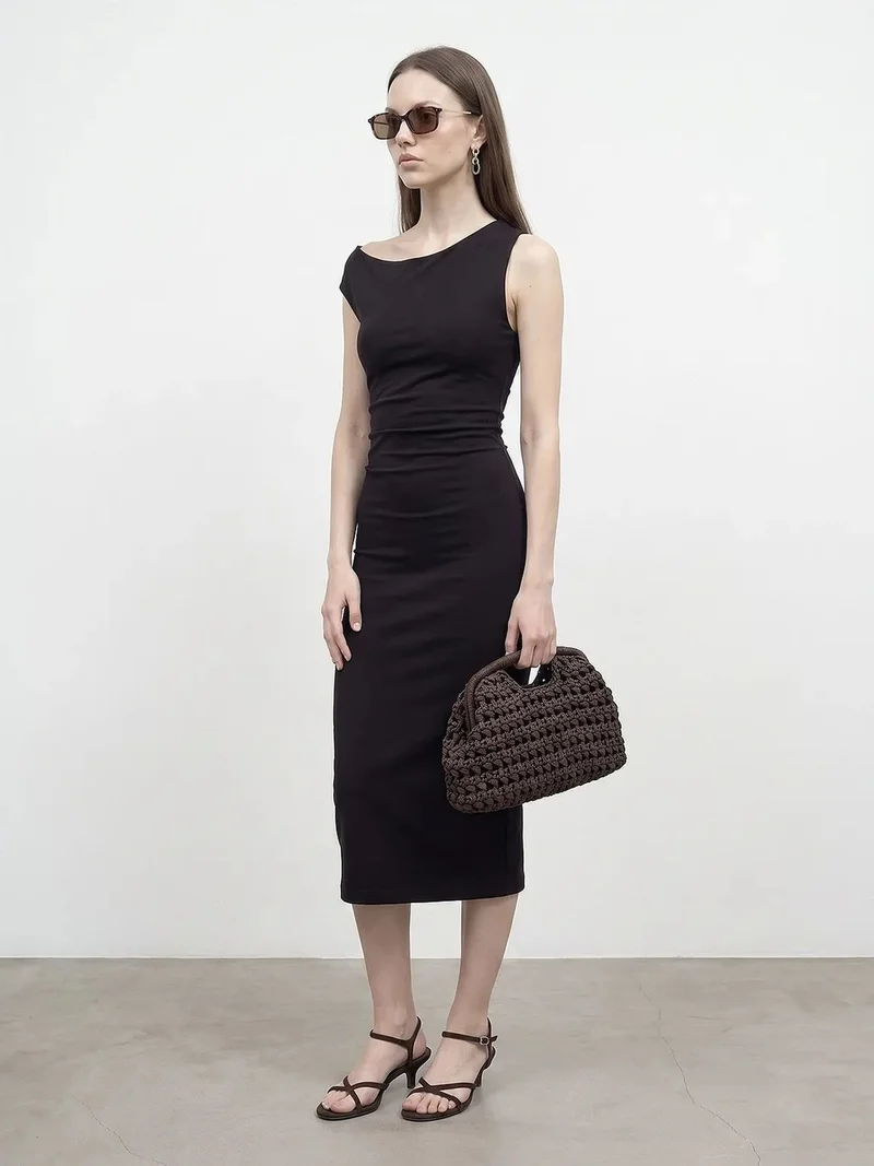 Dilvin Black DILVIN Sleeveless Bodycon Midi Dress for Women | Best Price UAE