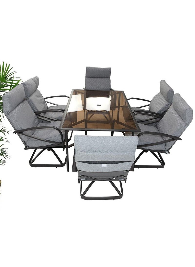 Swin Furniture Glass Top Six-Seater Outdoor Dining Set With Chairs - Image 1