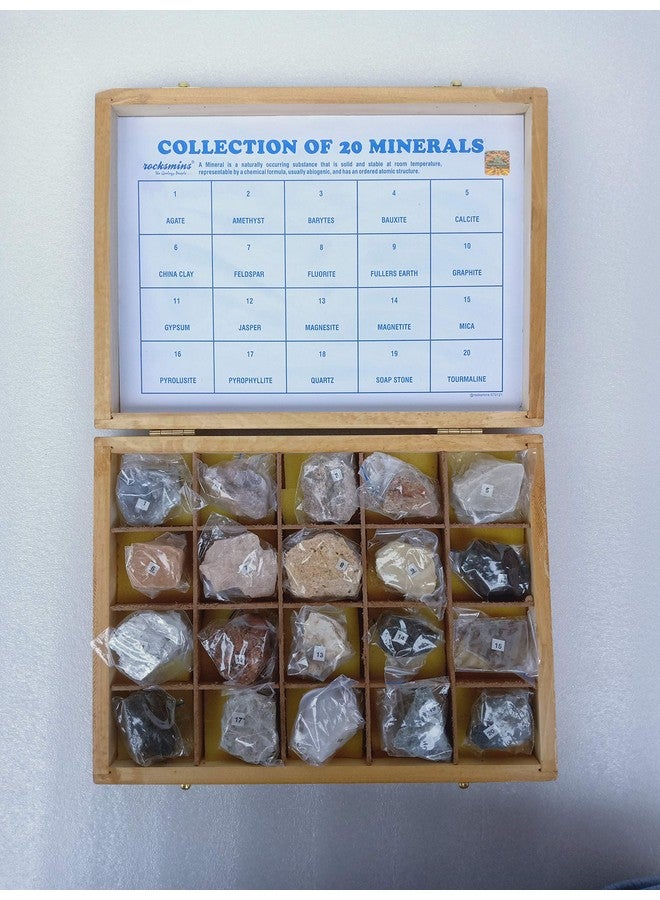Rocksmins MI20WB Collection of 20 Minerals in Heavy Wooden Box Set of 20 Large Mineral Specimen for Students of School College Education Rocks Geology Science Toy Kits Study Earth Science & Stones - Image 5