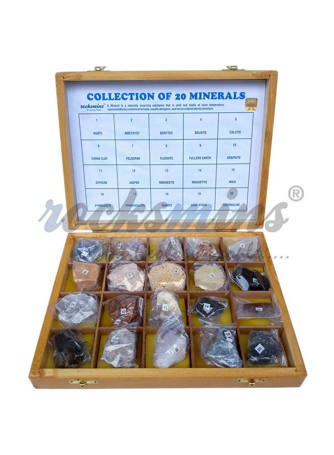 Rocksmins MI20WB Collection of 20 Minerals in Heavy Wooden Box Set of 20 Large Mineral Specimen for Students of School College Education Rocks Geology Science Toy Kits Study Earth Science & Stones - Image 3
