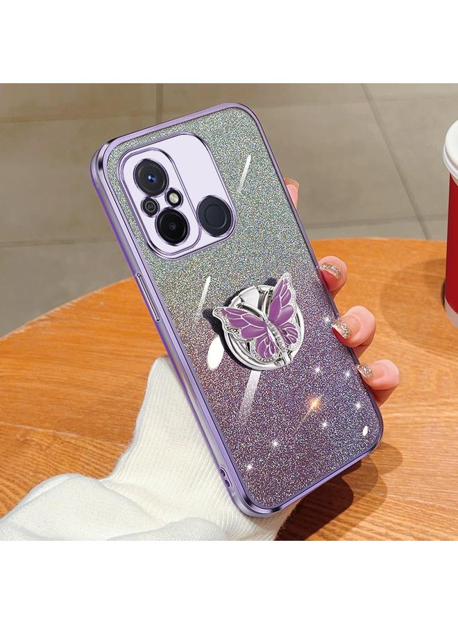 S-TOP Case For Redmi 12C Plated Gradient Glitter Butterfly Holder TPU Phone Case - Image 1