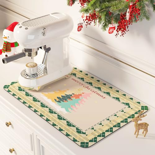 DK177 Coffee Mat - Dish Drying Mat for Kitchen Counter , Hide Stain, Absorbent with Waterproof Rubber Backing, Fit Kitchen Dish Rack Bar Accessories, 19" x 12" - Image 1