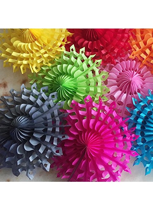 JAGMAG Jagmag Tissue Paper Fan DecorationsSnowflake Tissue Paper Fan Decoration Yellow Set of 3  - Image 5