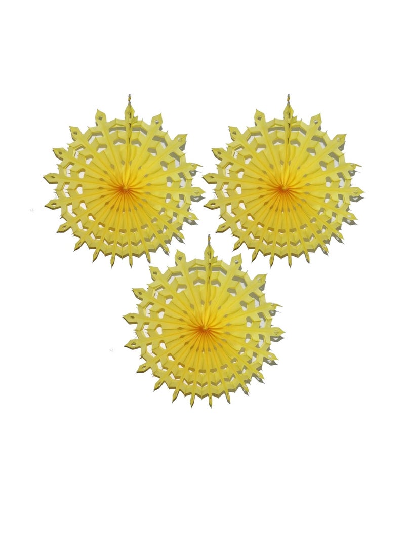 JAGMAG Jagmag Tissue Paper Fan DecorationsSnowflake Tissue Paper Fan Decoration Yellow Set of 3  - Image 2