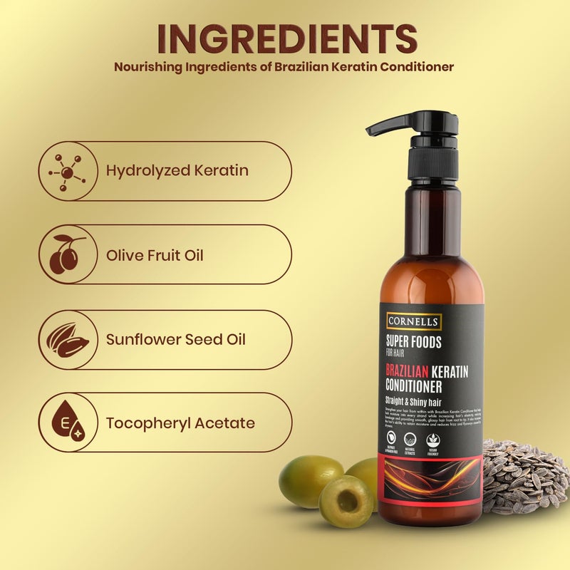 CORNELLS WELLNESS CORNELLS Super Foods Brazilian Keratin Conditioner for Straight & Shiny Hair | Conditioner For Men & Women Vegan & Cruelty-Free | Paraben & Sulfate Free - 500ml - Image 4