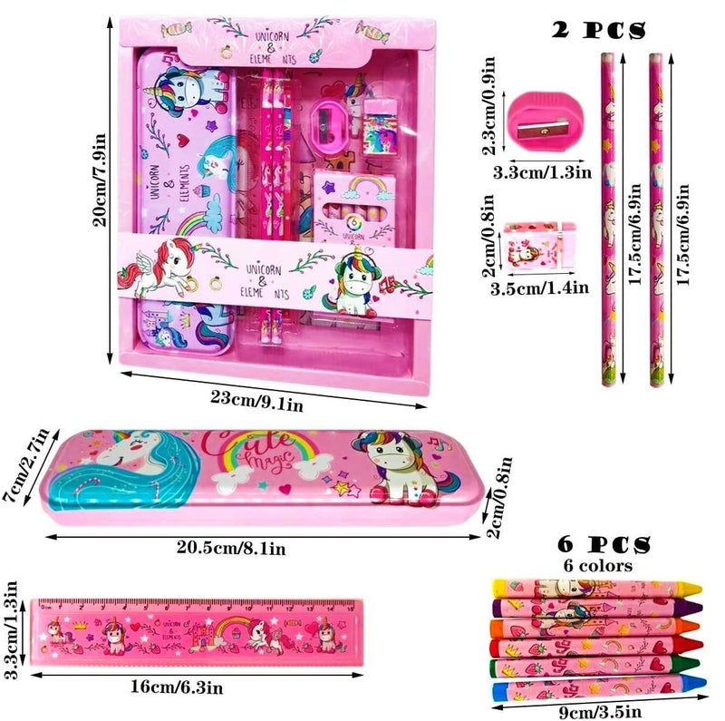 SHIVOM Unicorn Stationery Gift Set with Eraser, Sharpener, Compass Box, Ruler, Pencil, Party Kit for Girls and Boys - Image 3