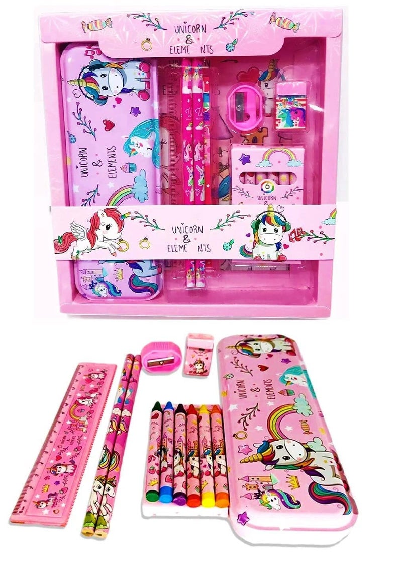 SHIVOM Unicorn Stationery Gift Set with Eraser, Sharpener, Compass Box, Ruler, Pencil, Party Kit for Girls and Boys - Image 1