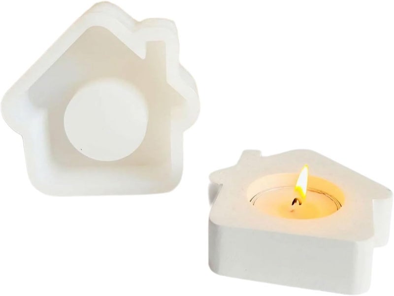FirstTry Tealight Candle Holder Mold I 3D House Shape Candlestick Epoxy Deep Casting Silicone Mould I for DIY Handmade Art Craft Jewelry Storage Box Trinket Container Home Table Decoration - Image 1