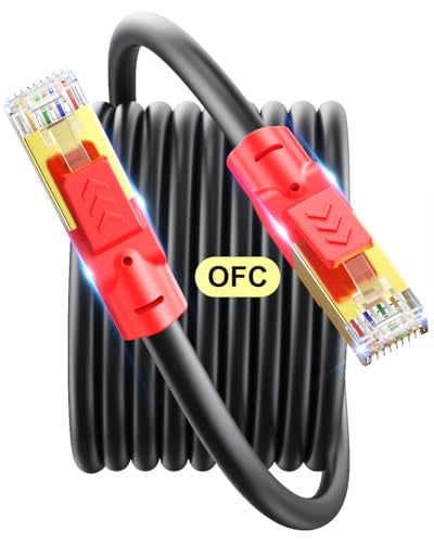 SNANSHI Cat 8 Ethernet Cable 50ft Outdoor/Indoor – 26AWG Solid OFC SFTP Heavy Duty Direct Burial LAN Cable for Security Camera, Detached Garage, Gaming PC – 40Gbps, Weatherproof UV-Resistant - Image 1