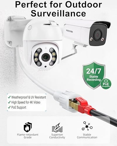 SNANSHI Cat 8 Ethernet Cable 50ft Outdoor/Indoor – 26AWG Solid OFC SFTP Heavy Duty Direct Burial LAN Cable for Security Camera, Detached Garage, Gaming PC – 40Gbps, Weatherproof UV-Resistant - Image 2