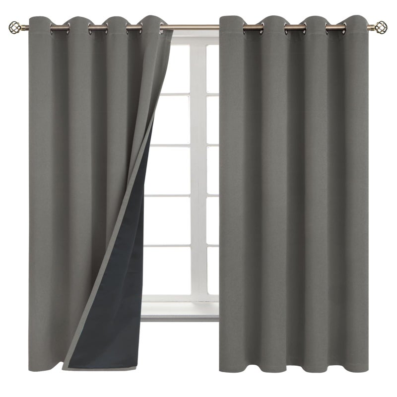 BGment بجلات حرارية معزولة بنسبة 100 ٪ انقطاع الستائر لغرفة النوم مع بطانة سوداء طبقة مزدوجة الغرفة الكاملة ضوضاء الستار تقليل الستار جروميت (52 × 63 بوصة رمادي 2 لوحات) - Image 1