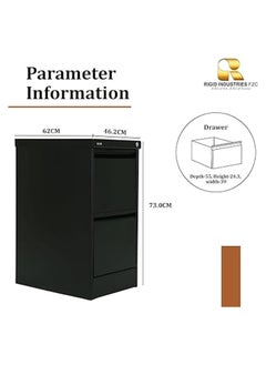 RIGID Steel Curved 2 Drawers Filing Cabinet Black 73x46.5x62cm  - Image 2