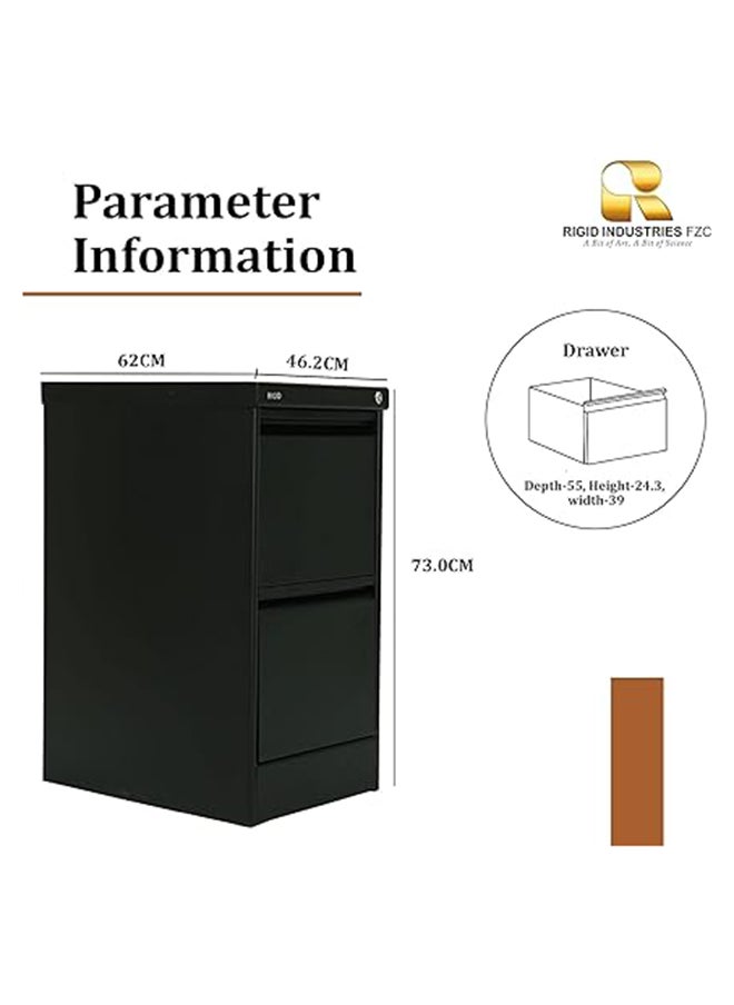 RIGID Steel Curved 2 Drawers Filing Cabinet Black 73x46.5x62cm  - Image 2