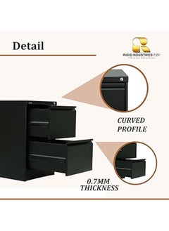 RIGID Steel Curved 2 Drawers Filing Cabinet Black 73x46.5x62cm  - Image 3