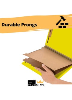 The File King Two Divider Pressboard Classification Yellow File Folder Letter Size | Box Of 10 | End Tab | 2” Expansion | Six 2Inch Fastener Prongs | Made In America  - Image 4